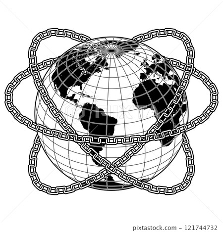Planet earth surrounded by chains 121744732
