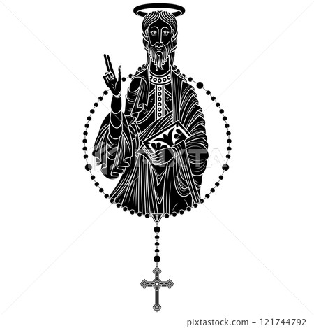 Santiago apostle with catholic rosary 121744792