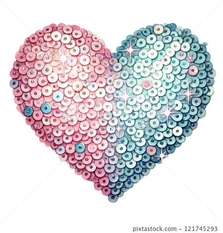 Vibrant Pink and Blue Sequin Heart Design with Glitter Stars 121745293
