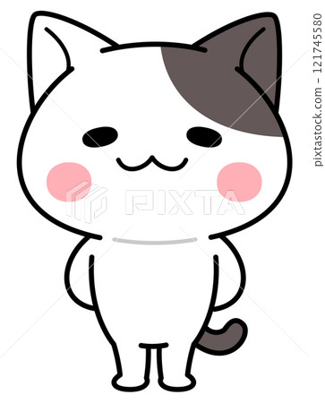 Cat character standing with hands behind back 121745580