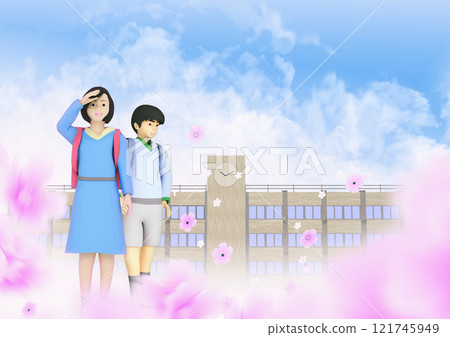 Girls and boys excited about the start of school life - Background material for adding text Girls and boys excited about the start of school life - Background material for adding text 121745949