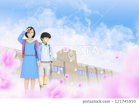 Girls and boys excited about the start of school life - Background material for adding text Girls and boys excited about the start of school life - Background material for adding text 121745950