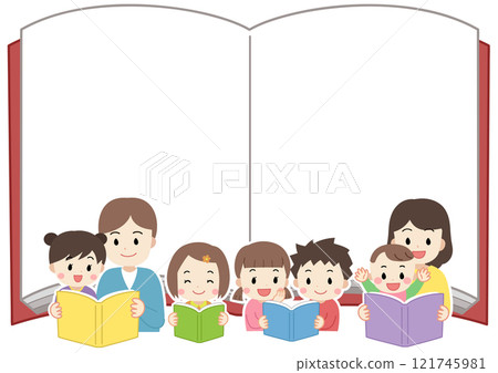 兒童閱讀和家庭大聲朗讀的一本書的框架材料插圖 121745981