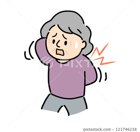 Illustration of a senior woman with an itchy back Illustration of a senior woman with an itchy back 121746238