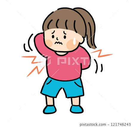 Illustration of a child suffering from an itchy back Illustration of a child suffering from an itchy back 121746243