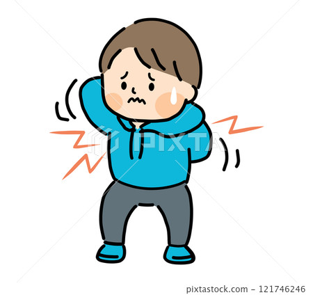 Illustration of a child suffering from an itchy back Illustration of a child suffering from an itchy back 121746246