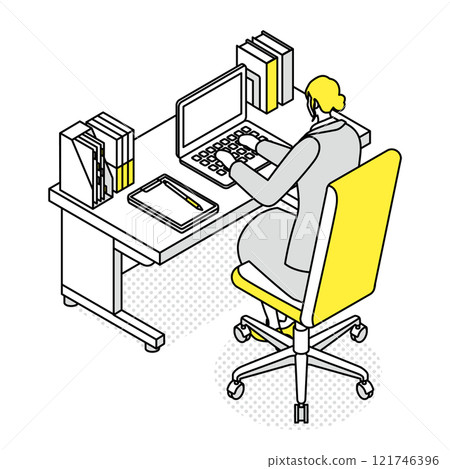 Isometric_Woman working in an office 121746396