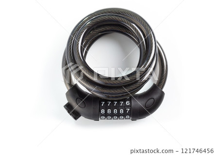 A secure bike lock featuring a sturdy cable and combination mechanism 121746456