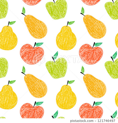Seamless Pattern of Apples and Pears on White Background 121746497