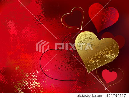 Golden valentine on red background 121746517