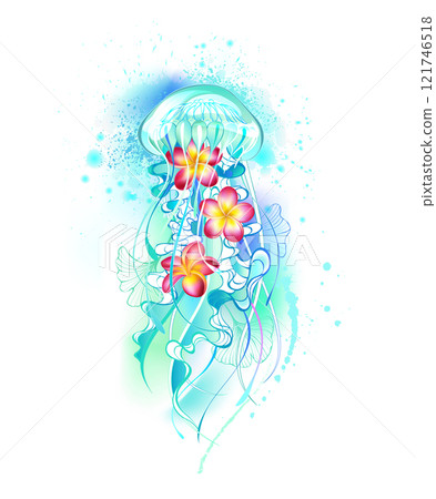 Jellyfish with pink plumeria 121746518