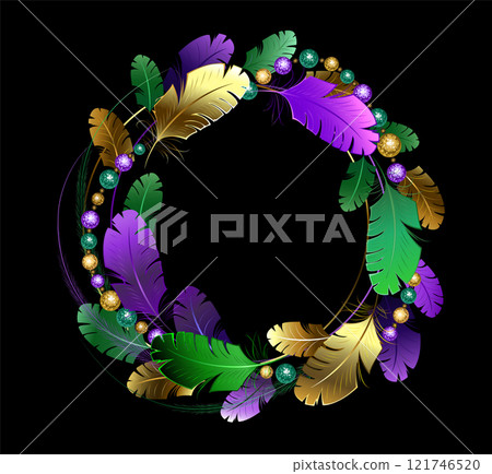 Mardi Gras feather wreath 121746520