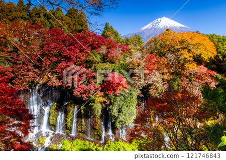 靜岡縣富士宮市上出市 - 以世界遺產富士山為背景，欣賞白絲瀑布和生動的秋葉和楓葉 121746843