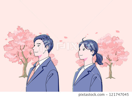 Smiling new employees and rows of cherry blossom trees Smiling new employees and rows of cherry blossom trees 121747045