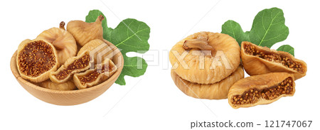 dried fig in wooden bowl isolated on white background with full depth of field 121747067