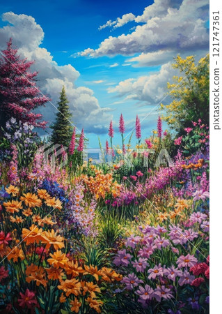 Colorful flowers and herbs 121747361