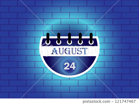 August 24th calendar page on a blue brick wall. Perfect for event reminders, scheduling, or date-related designs. 121747467
