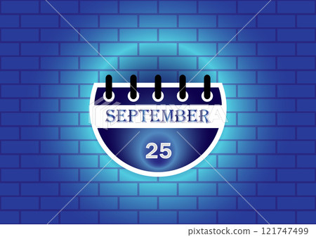 September 25th calendar page on a blue brick wall. A simple, clean design ideal for reminders or event planning. 121747499