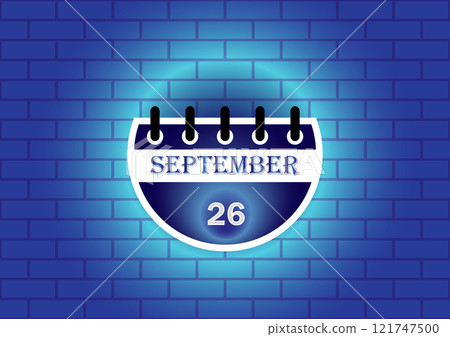 September 26th calendar page on a blue brick wall. Perfect for date reminders, event planning, or scheduling. 121747500