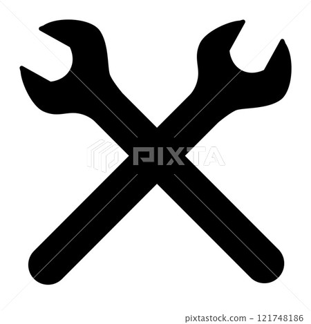 wrench, two crossed wrenches silhouette shape, black and white vector illustration of hand tool spanner 121748186