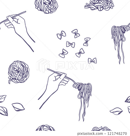 Seamless pattern with hand drawn Italian pasta 121748270