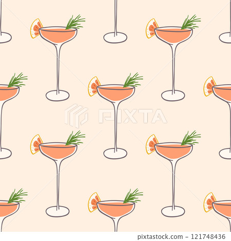 Hand drawn mimosa cocktail seamless pattern 121748436