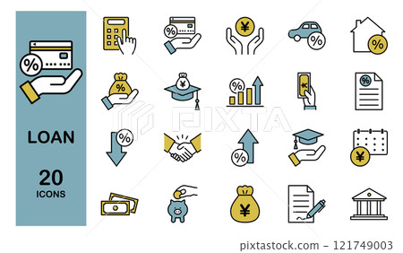 與貸款相關的線條圖示集-住房、汽車、教育等。 與貸款相關的線條圖示集-住房、汽車、教育等。 121749003