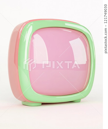 Retro-style 3D TV in mint green and pink showcasing vibrant colors and nostalgic appeal Retro-style 3D TV in mint green and pink showcasing vibrant colors and nostalgic appeal 121749030