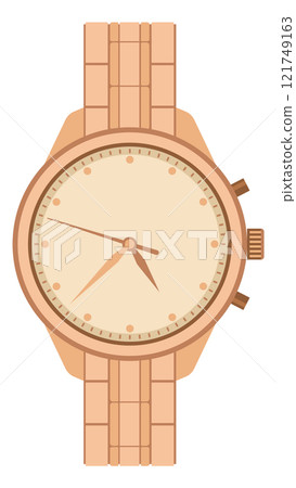 Wrist watch. Mens and womens mechanical wristwatch, golden bracelet and straps classy design. Hand wrist clock. Modern fashion accessory. Classic smartwatch. Vector flat isolated illustration 121749163