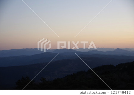 Mie Prefecture, Aoyama Plateau at dusk, looking towards Hakusan Town 121749412