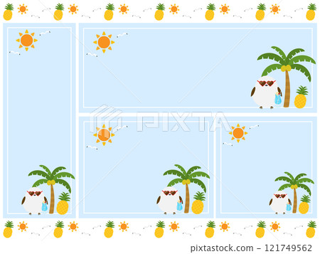Set of 4 cute long-tailed tits and summer backgrounds 121749562