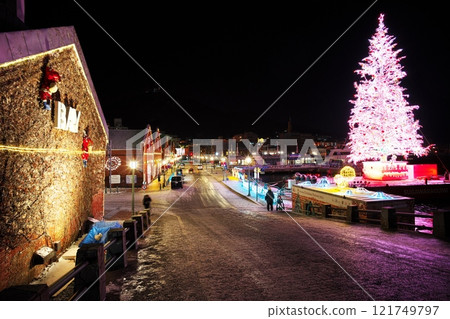 Kanamori Red Brick Warehouse and Christmas tree on a winter night 121749797
