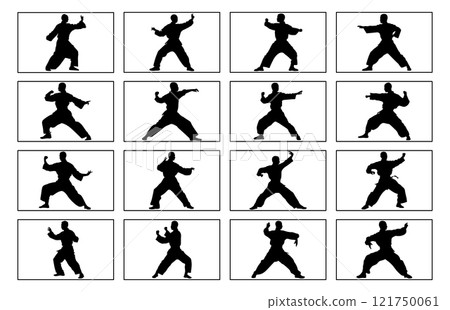 Set of kungfu wushu tai chi silhouettes, Tai Chi Chuan man silhouette 121750061