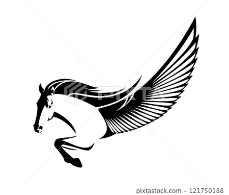 black and white vector design of fairy tale winged pegasus horse black and white vector design of fairy tale winged pegasus horse 121750188