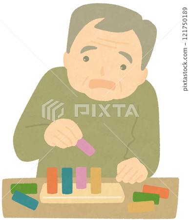 Elderly people undergoing functional training for the upper limbs Elderly people undergoing functional training for the upper limbs 121750189