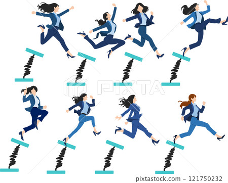 Jumping business woman illustration set 121750232