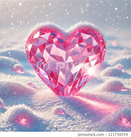 Pink crystal hearts on white snow. Valentine's Day greeting card Pink crystal hearts on white snow. Valentine's Day greeting card 121750554