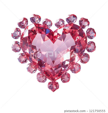 Pink crystal hearts on white snow. Valentine's Day greeting card Pink crystal hearts on white snow. Valentine's Day greeting card 121750555