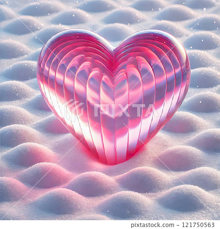 Pink crystal hearts on white snow. Valentine's Day greeting card 121750563