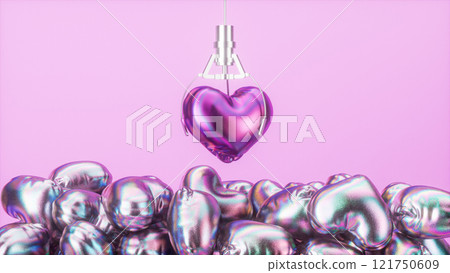 Robotic metal claw holding pink heart shaped balloon. Valentine's day concept. 3d rendering Robotic metal claw holding pink heart shaped balloon. Valentine's day concept. 3d rendering 121750609