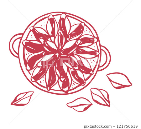 Hand drawn filled pasta shells 121750619