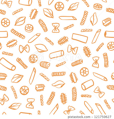 Hand drawn pasta variations seamless pattern 121750627