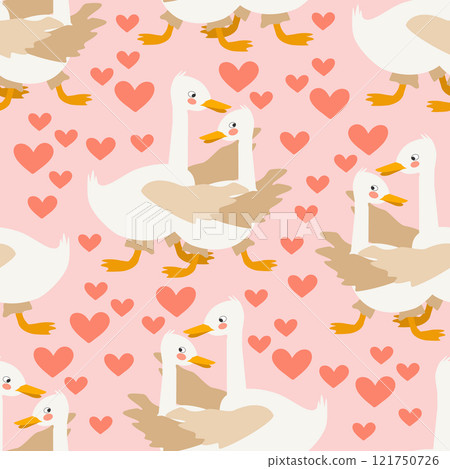 Seamless pattern cartoon geese in love 121750726