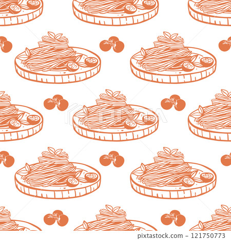 Pasta with tomatoes and basil seamless pattern Pasta with tomatoes and basil seamless pattern 121750773