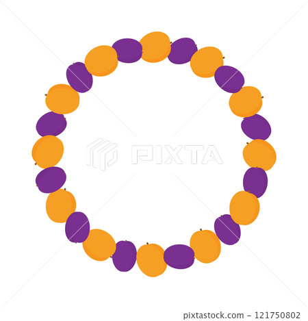 Stylized Apricots and Plums Circular Frame border in trendy summer shades. Summer Copyspace Template 121750802