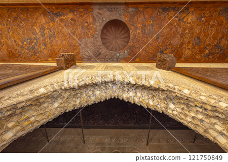 Arabic interiors of Nasrid Palace, Alhambra palace comple, Generalife and Albayzin (Generalife y Albaicin de Granada), UNESCO site, Granada, Andalusia, Spain 121750849
