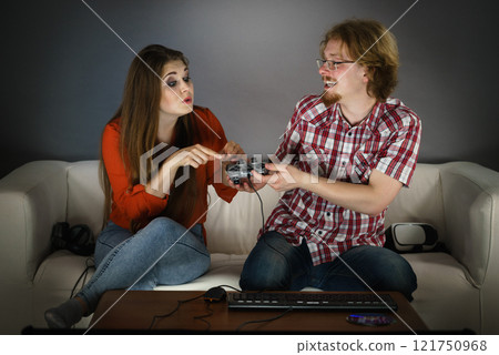 Woman is angry at playing man Woman is angry at playing man 121750968