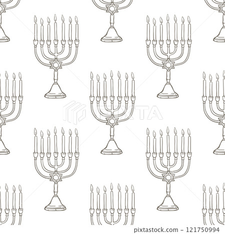 Hand drawn traditional Jewish menorah seamless pattern Hand drawn traditional Jewish menorah seamless pattern 121750994