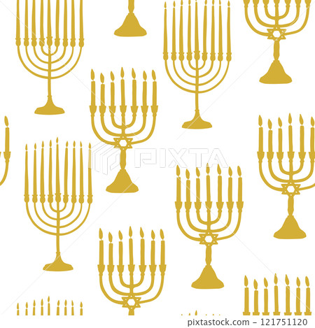 Seamless pattern with hand drawn traditional two types of Jewish menorah Seamless pattern with hand drawn traditional two types of Jewish menorah 121751120