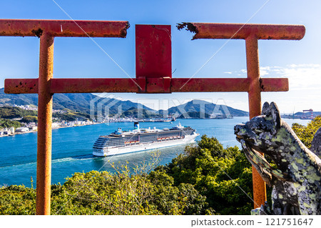 Cruise ship departing from Nagasaki Port (Adora Mediterranea) Kanzaki Shrine (Kankari Inari) [Nagasaki City] 121751647